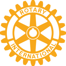 Logo of Rotary International - an orange cogged wheel