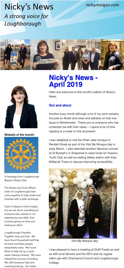 Picture of the front page of Nicky Morgan's Newsletter.